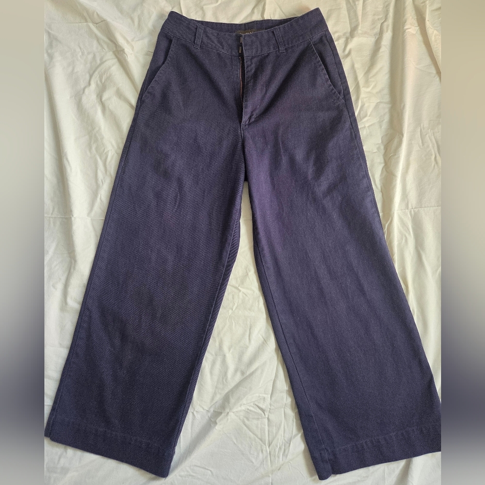 Women's Wide Leg Cropped Navy Pant 100% Cotton Princess Highway